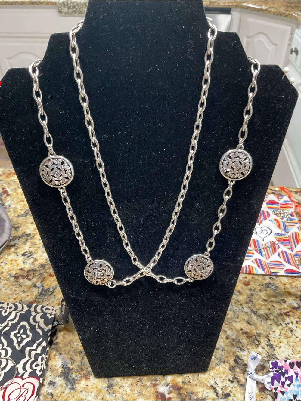 Silver-Tone Filigree Disc Long Necklace - Serendipity 20-22”